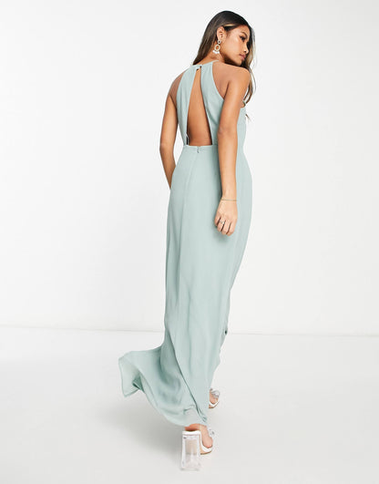 Bridesmaid Halterneck Maxi Dress With Cut Out Back