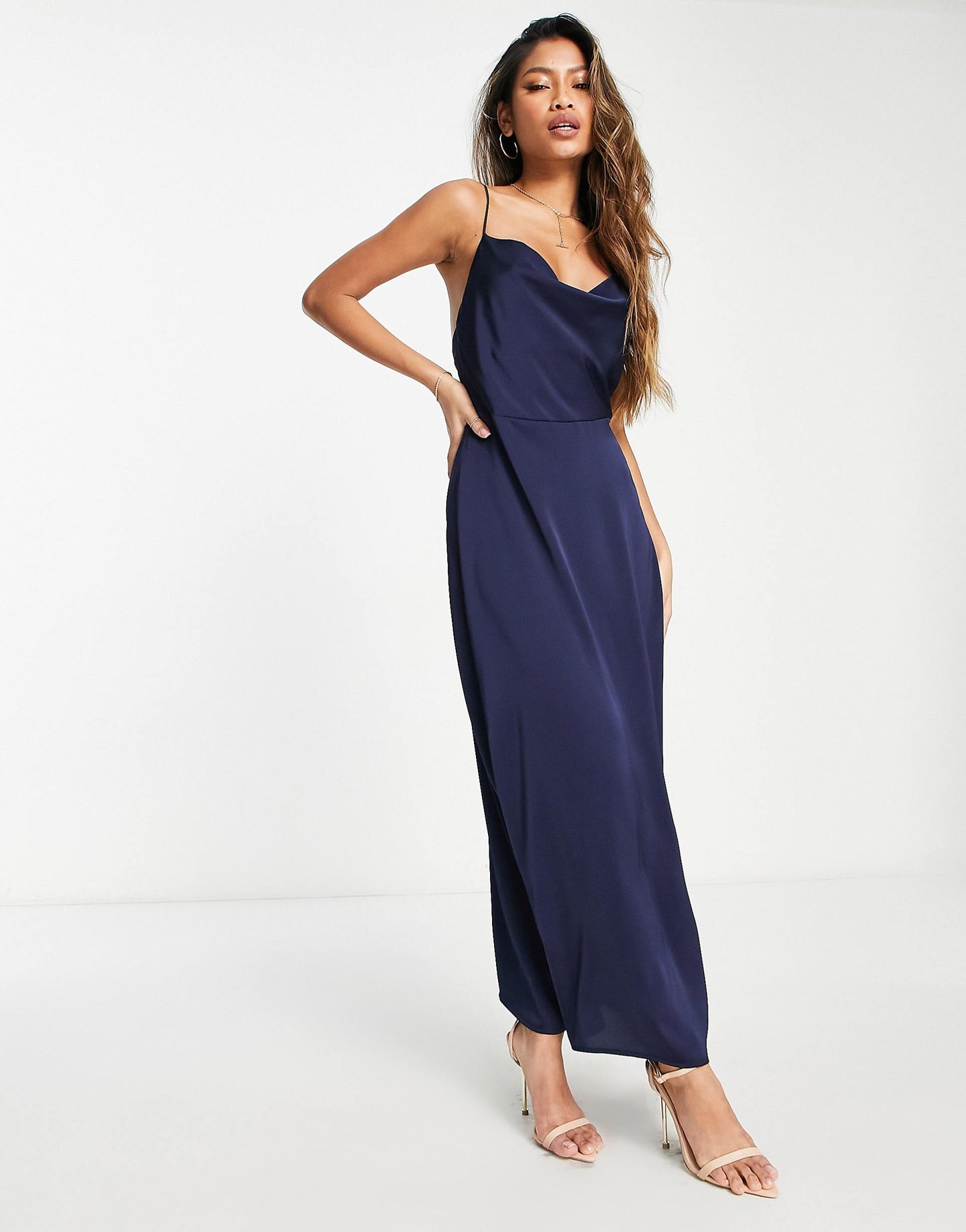 Satin Cowl Neck Maxi Dress