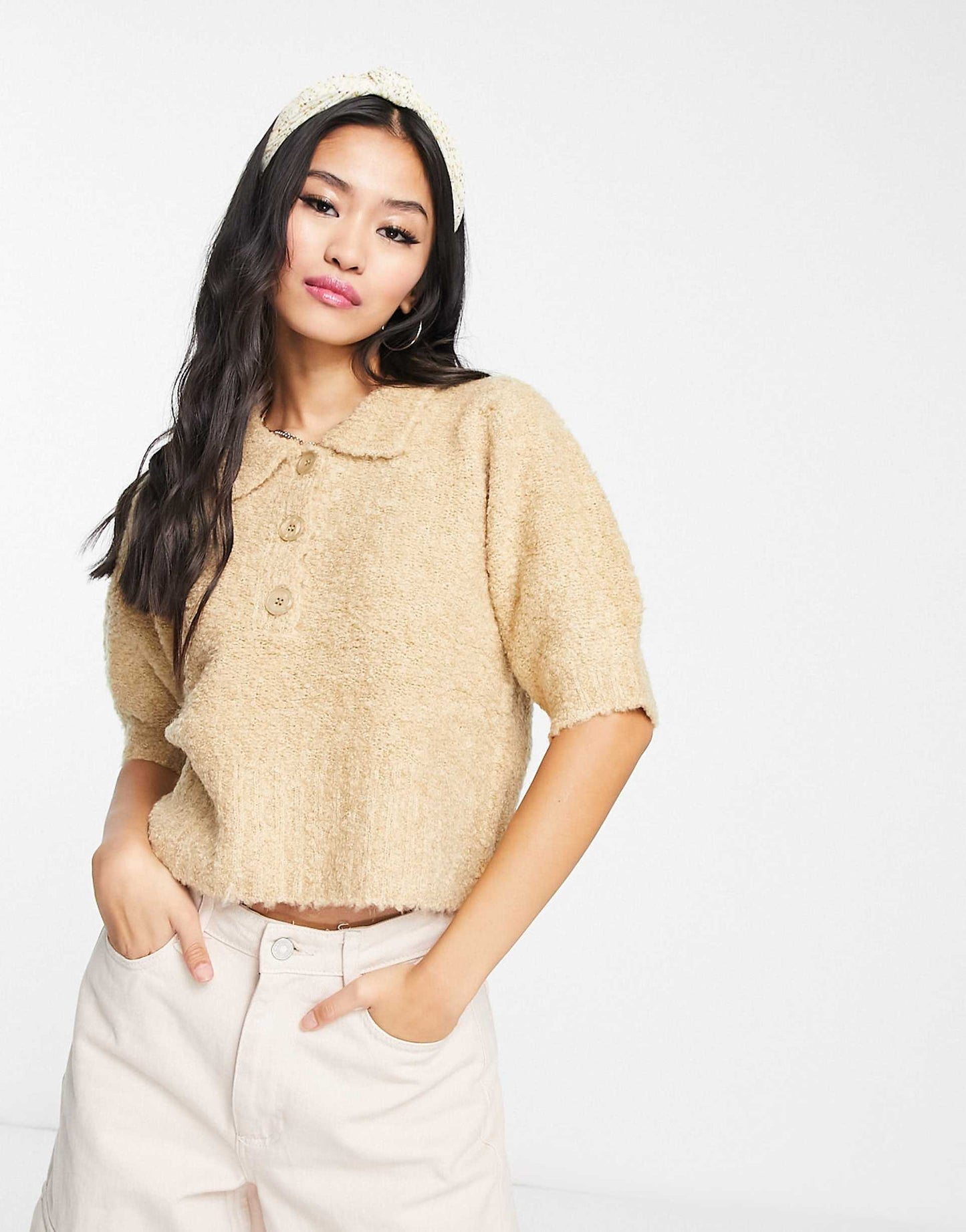 Fluffy Button Through Knitted Top