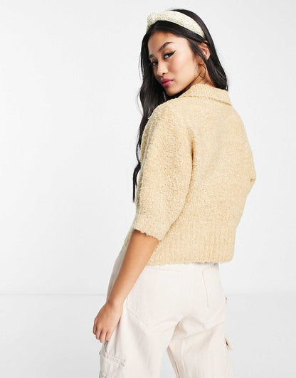 Fluffy Button Through Knitted Top