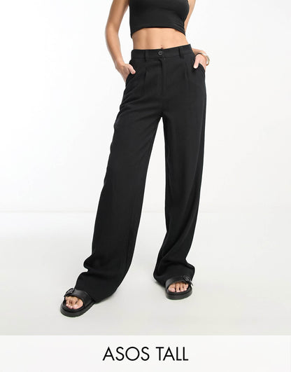 Tall Wide Leg Dad Trousers With Linen