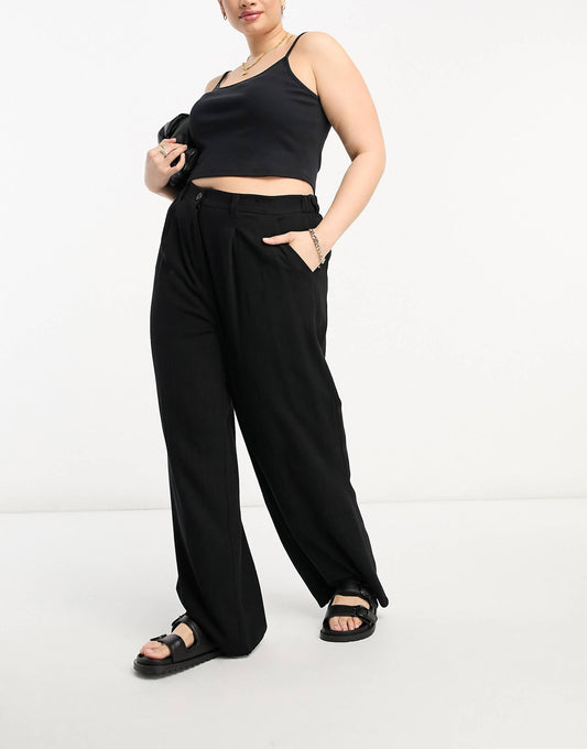 Curve Wide Leg Dad Trousers With Linen