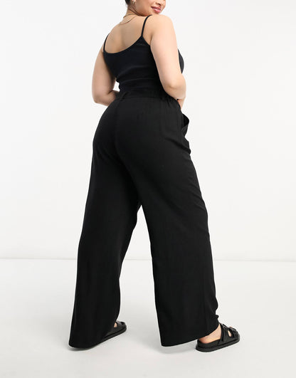 Curve Wide Leg Dad Trousers With Linen