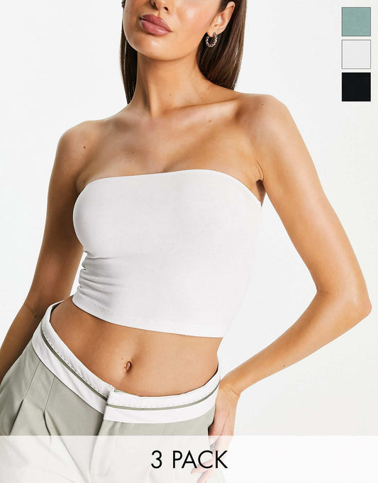 Ultimate Bandeau Crop Top 3 Pack - Black White & Khaki