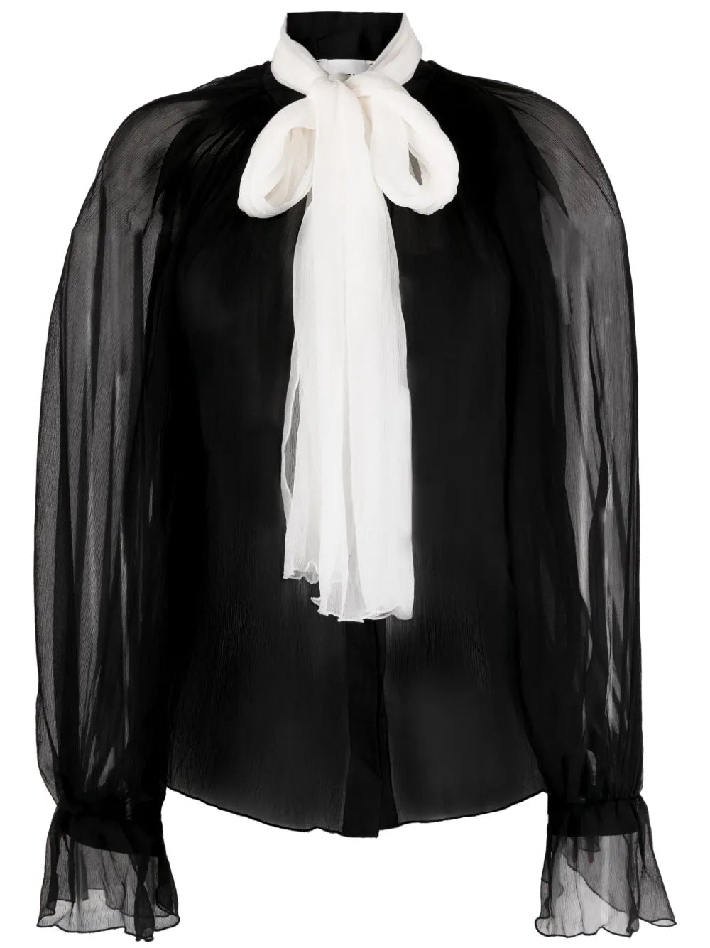Sheer Silk Pussy-Bow Blouse