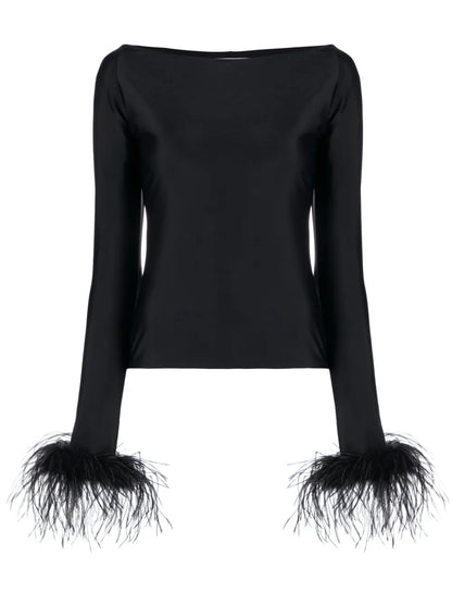 Feather-Cuffs Long Sleeve Top