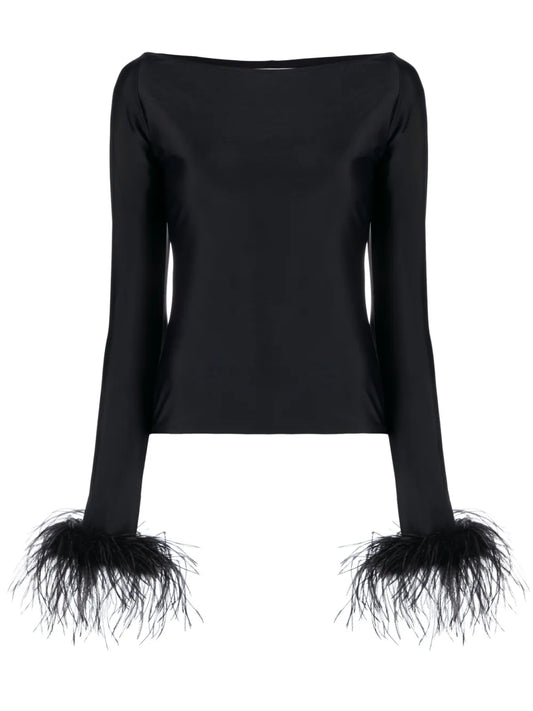 Feather-Cuffs Long Sleeve Top