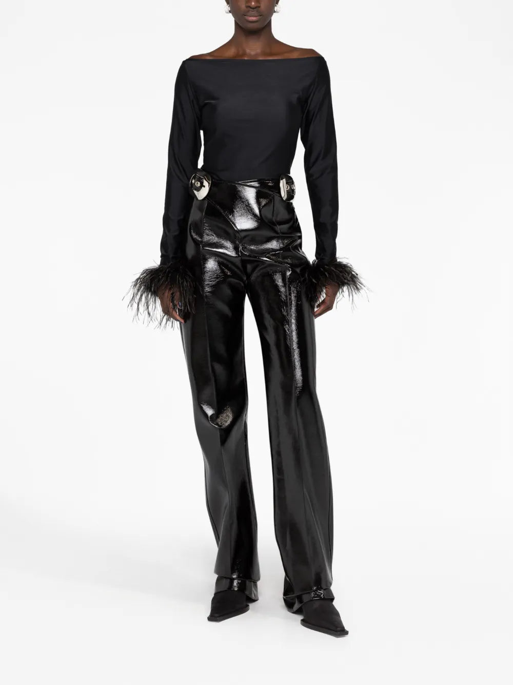 Feather-Cuffs Long Sleeve Top
