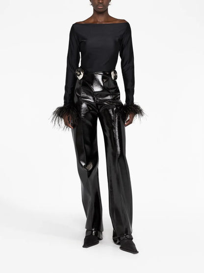 Feather-Cuffs Long Sleeve Top