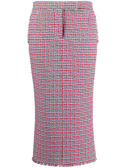Check-Pattern Tweed Midi Skirt