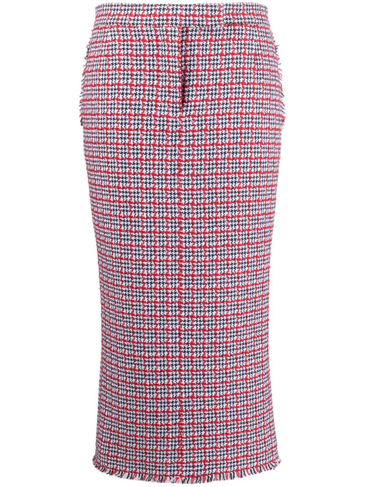 Check-Pattern Tweed Midi Skirt