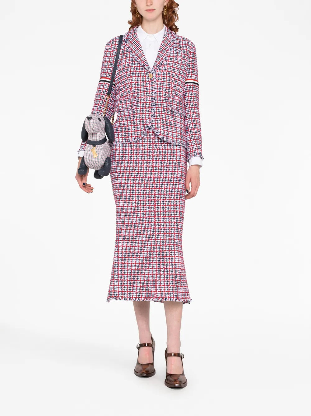 Check-Pattern Tweed Midi Skirt