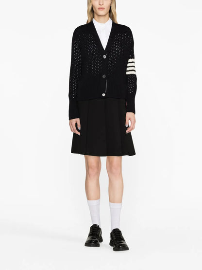 4-Bar Pointelle-Knit Virgin-Wool Cardigan