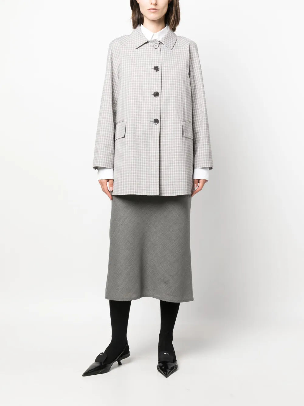 Check-Pattern Cropped Coat