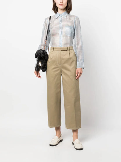 Pleated Cropped Cotton Trousers