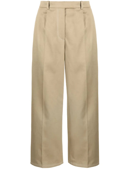 Pleated Cropped Cotton Trousers