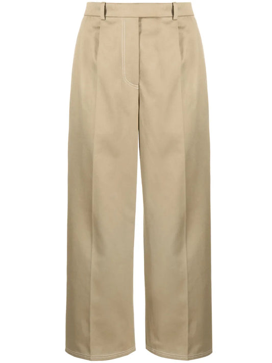 Pleated Cropped Cotton Trousers