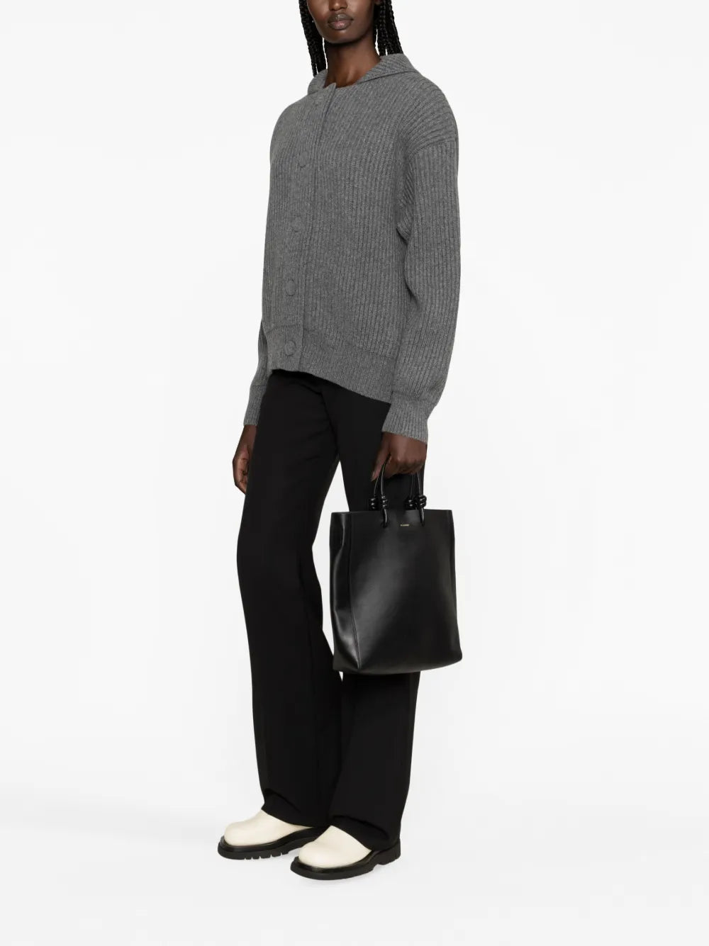 Long-Sleeved Ribbed-Knit Wool Cardigan
