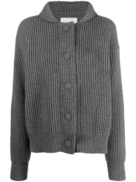 Long-Sleeved Ribbed-Knit Wool Cardigan