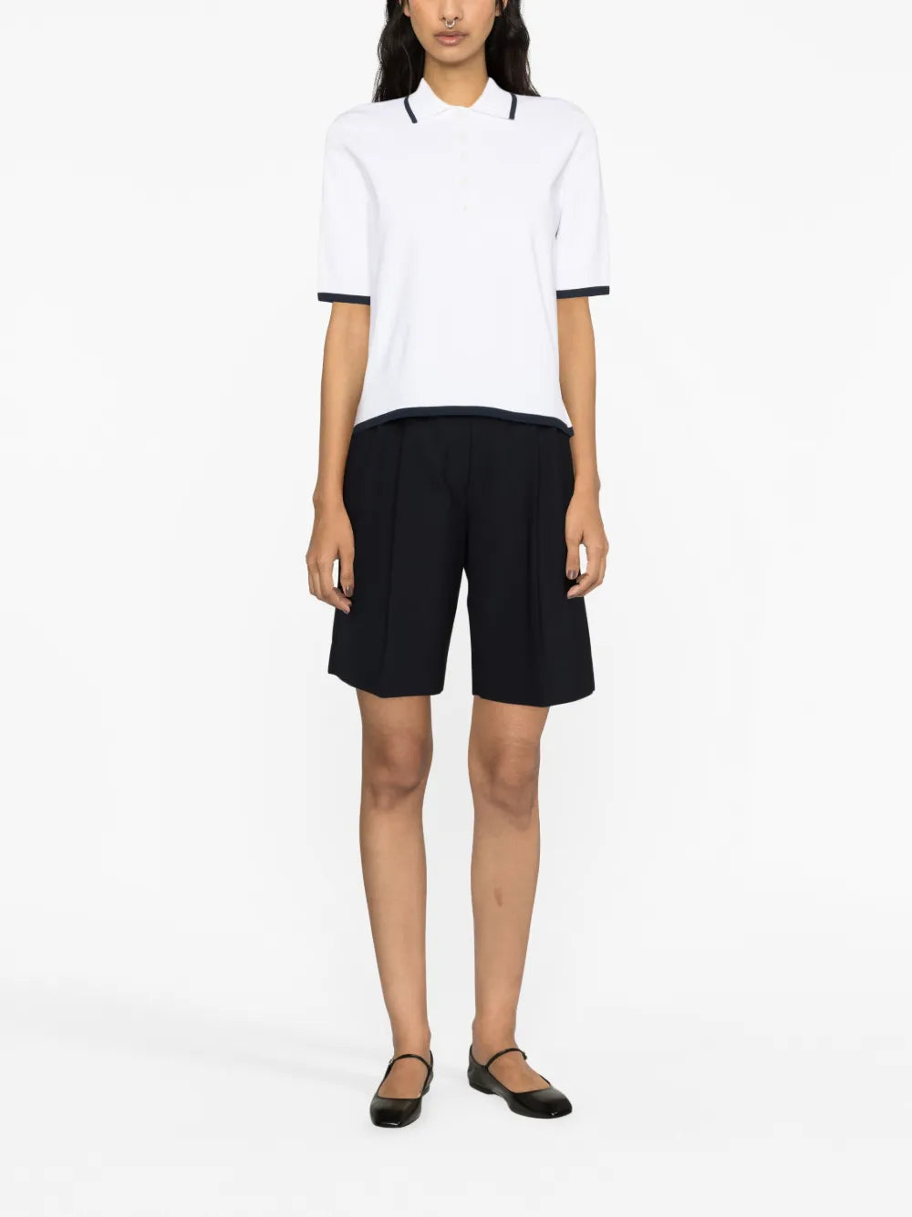 Rib-Stitch Boxy Polo Shirt