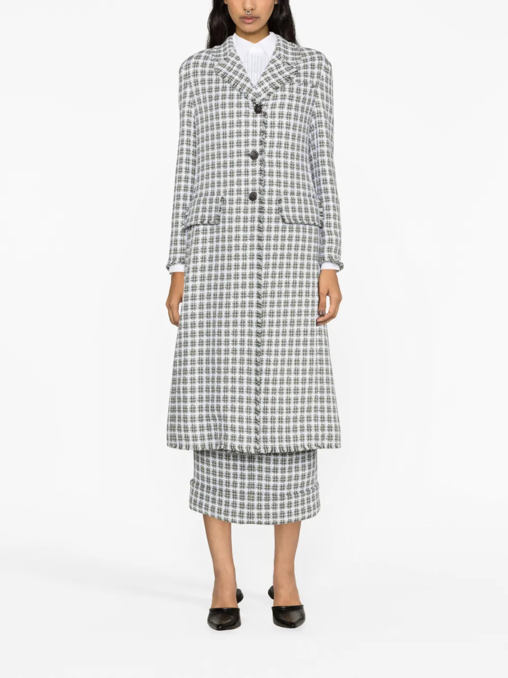 Check-Pattern Tweed Coat