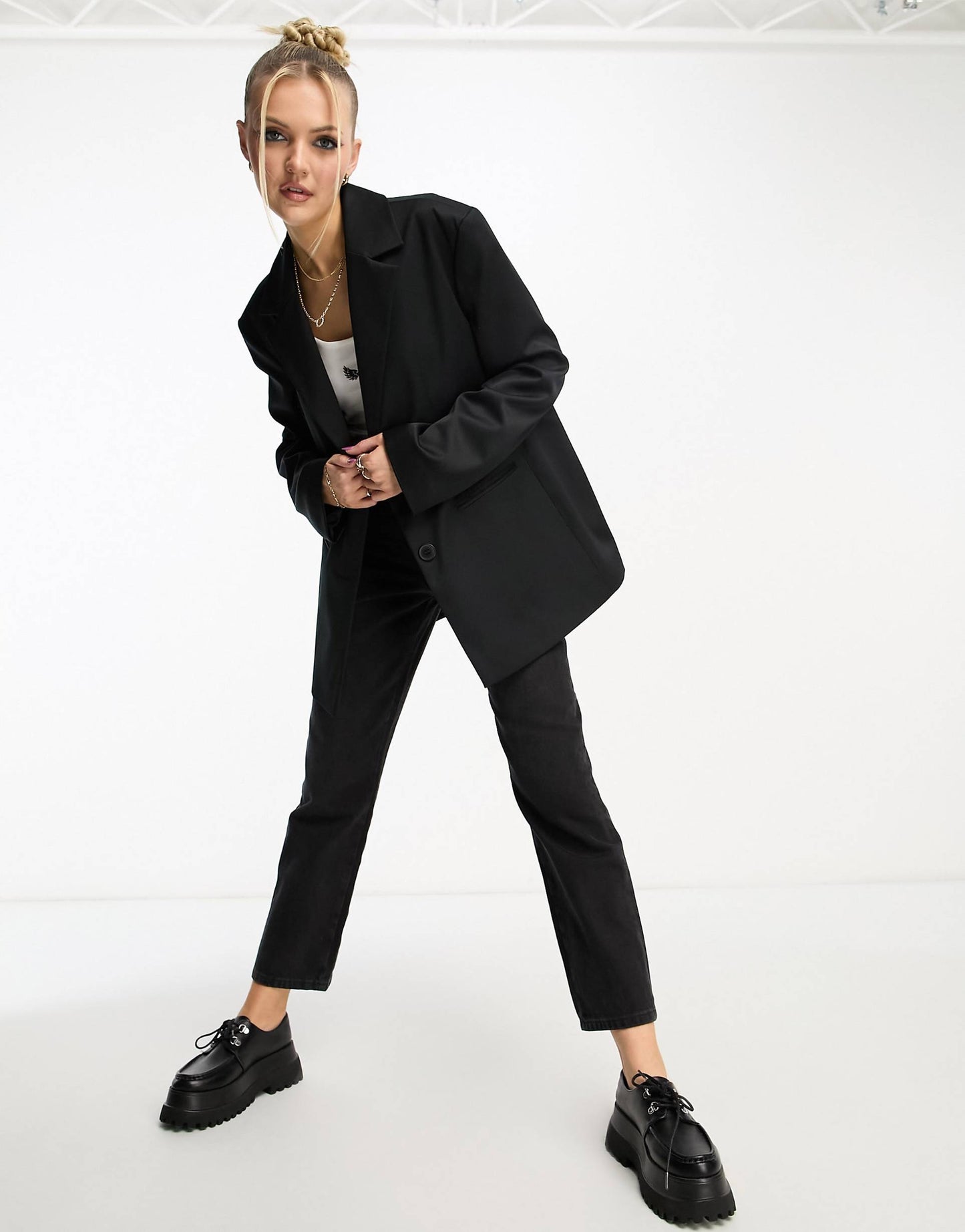 Oversized Woven Blazer With Pockets