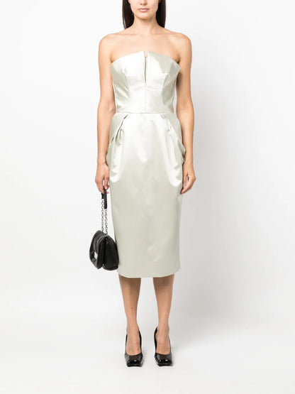 Strapless Silk Midi Dress