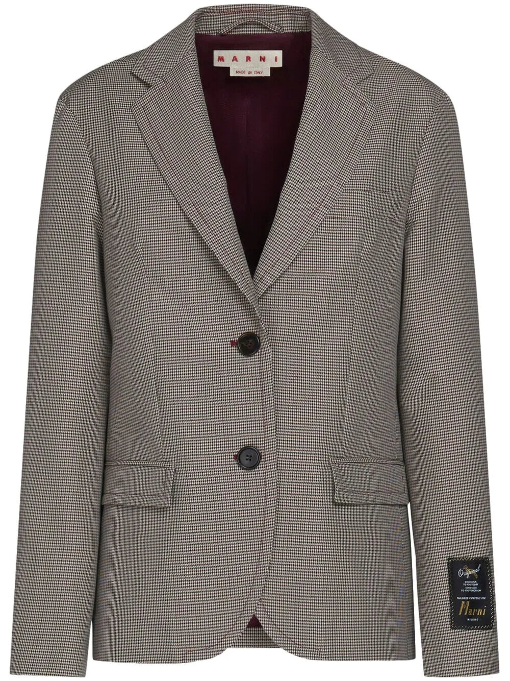 Houndstooth-Pattern Single-Breasted Blazer