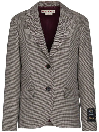 Houndstooth-Pattern Single-Breasted Blazer
