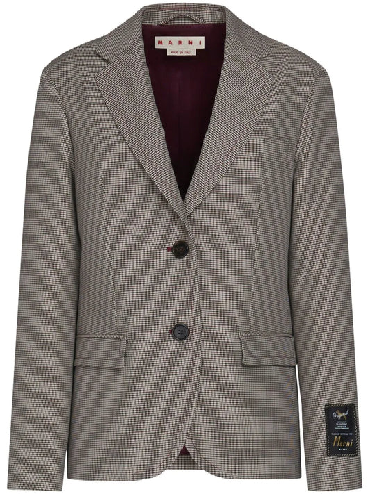 Houndstooth-Pattern Single-Breasted Blazer