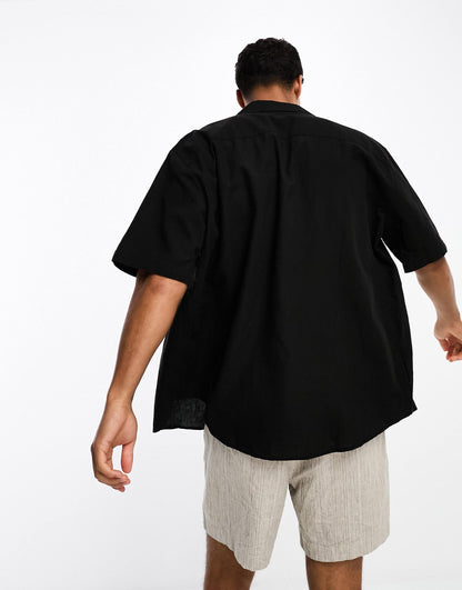 Short Sleeve Revere Collar Linen Shirt