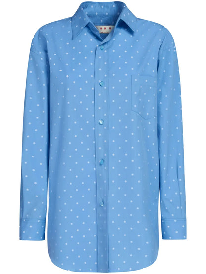 Polka Dot-Print Poplin Shirt