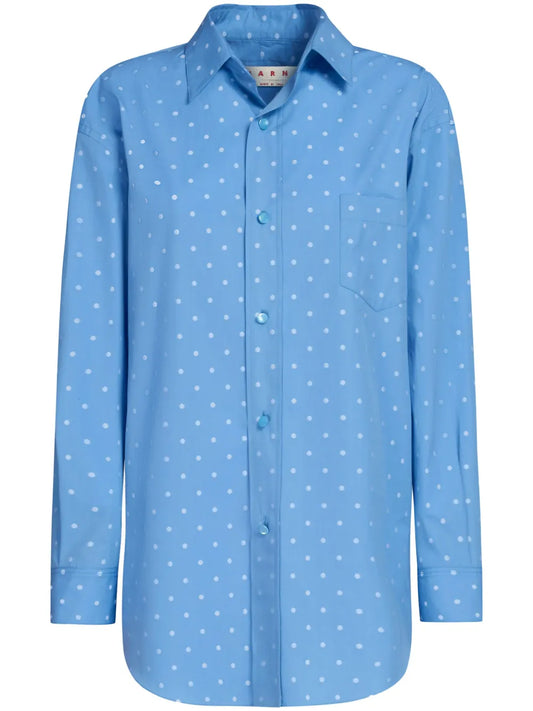 Polka Dot-Print Poplin Shirt