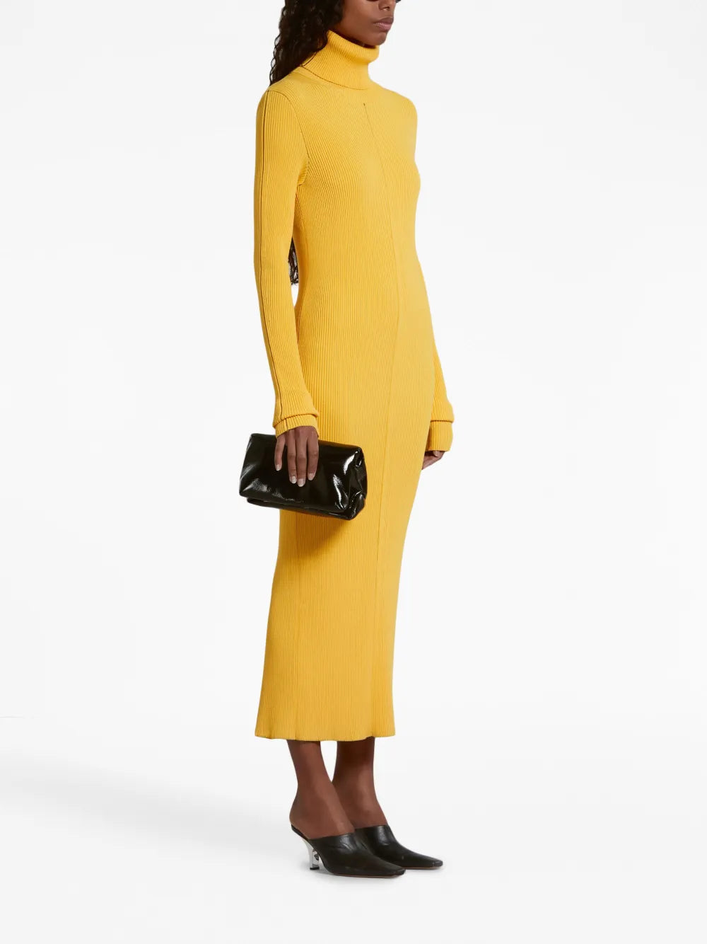 Roll-Neck Ribbed Midi Dress