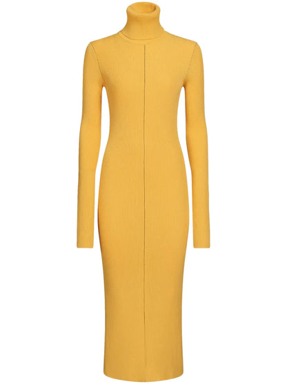 Roll-Neck Ribbed Midi Dress