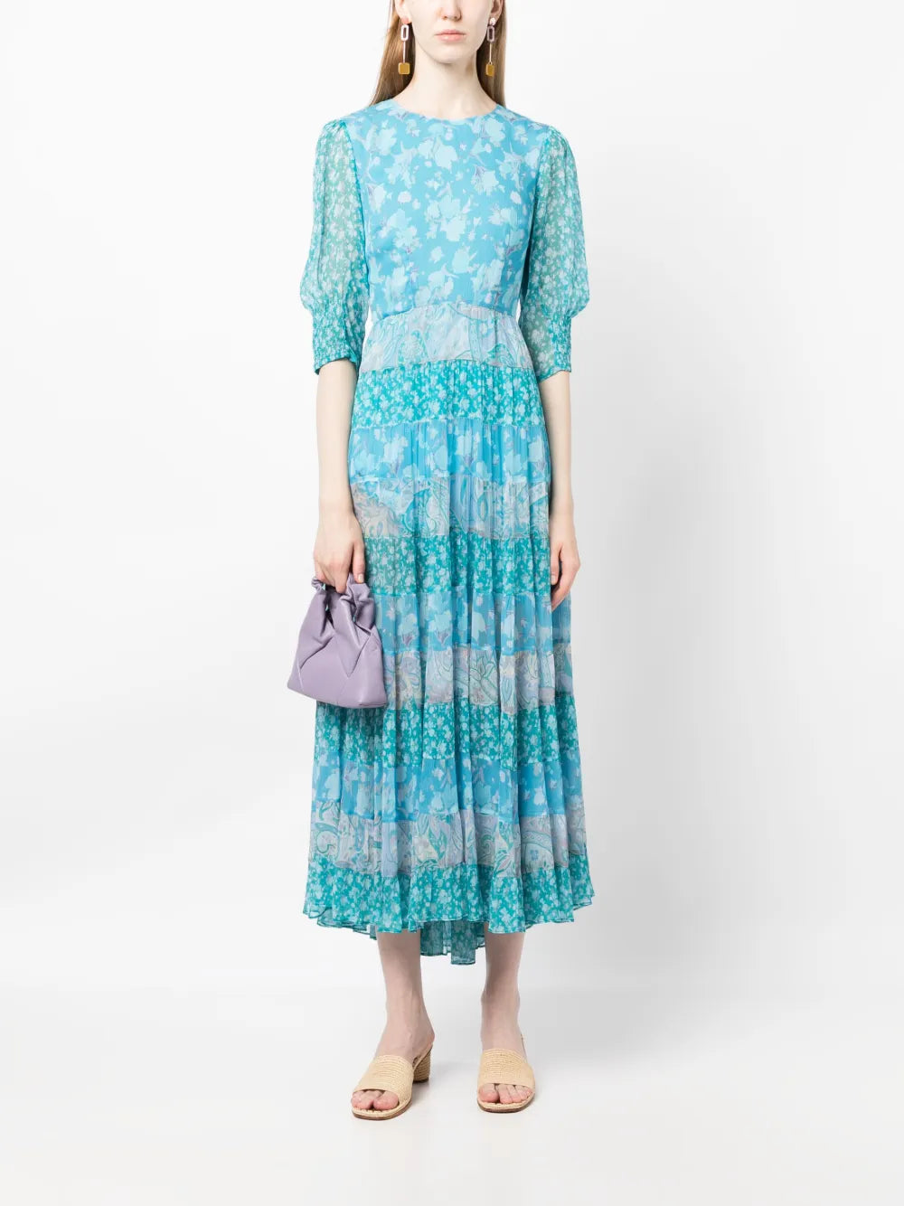 Agyness Mix-Print Tiered Dress