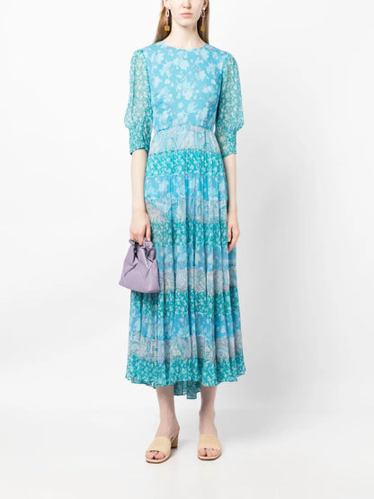 Agyness Mix-Print Tiered Dress