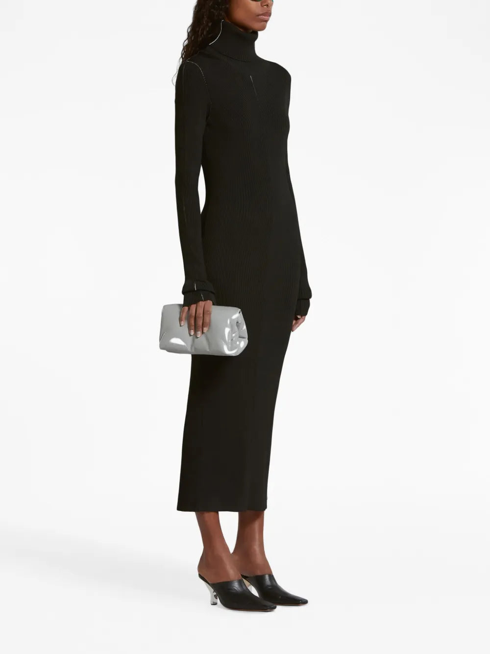 Roll-Neck Ribbed Midi Dress