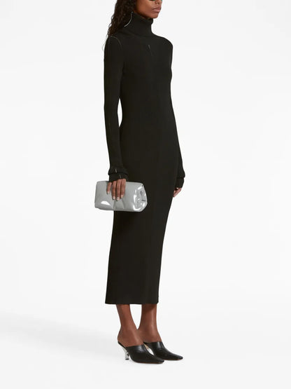 Roll-Neck Ribbed Midi Dress