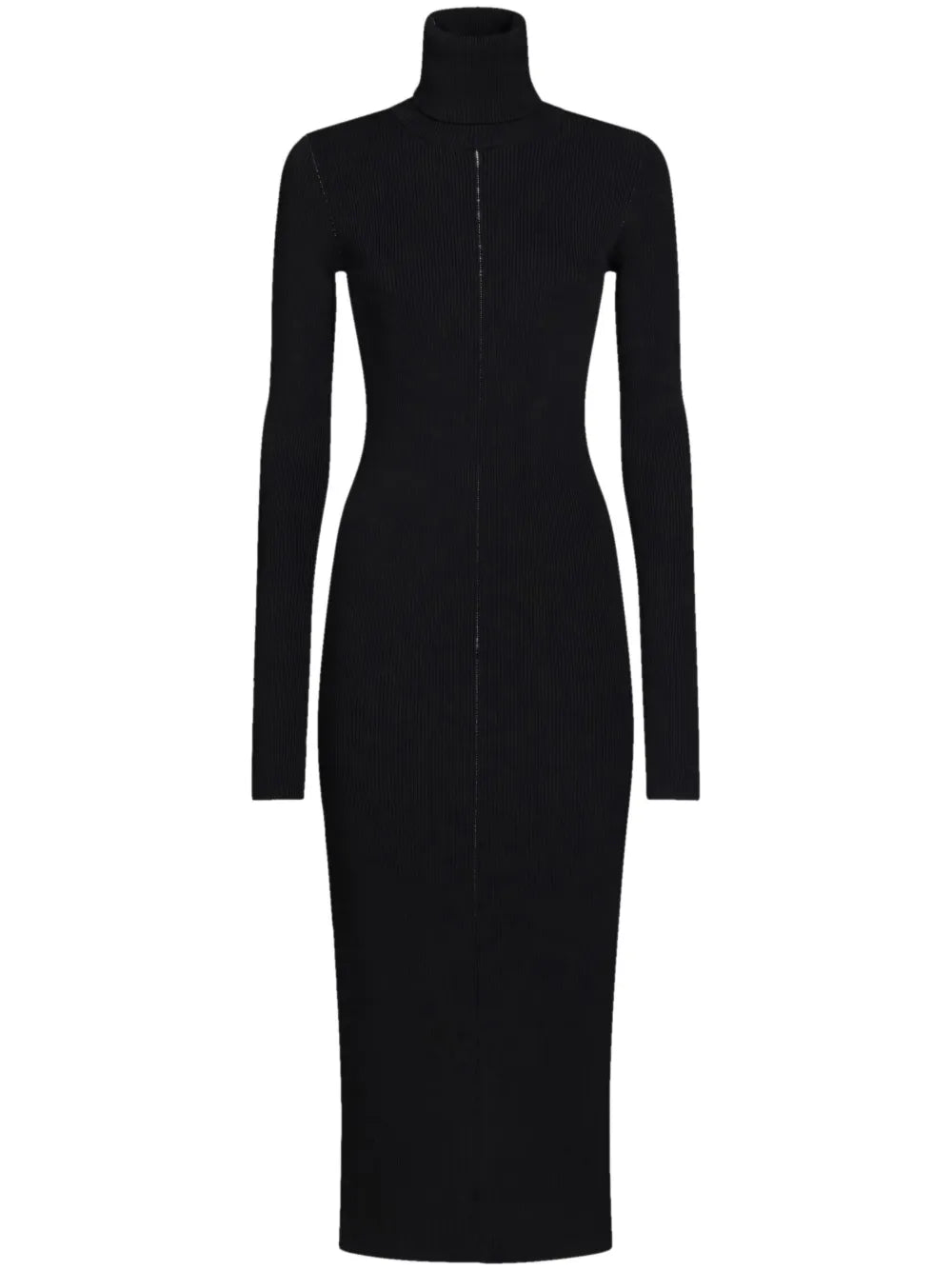 Roll-Neck Ribbed Midi Dress