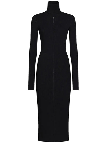 Roll-Neck Ribbed Midi Dress