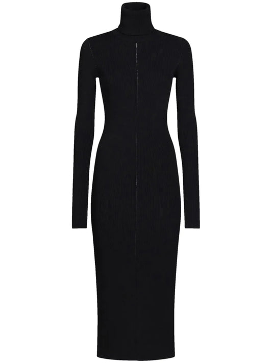 Roll-Neck Ribbed Midi Dress