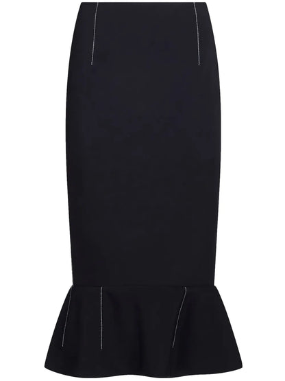 Flounce-Hem Pencil Skirt