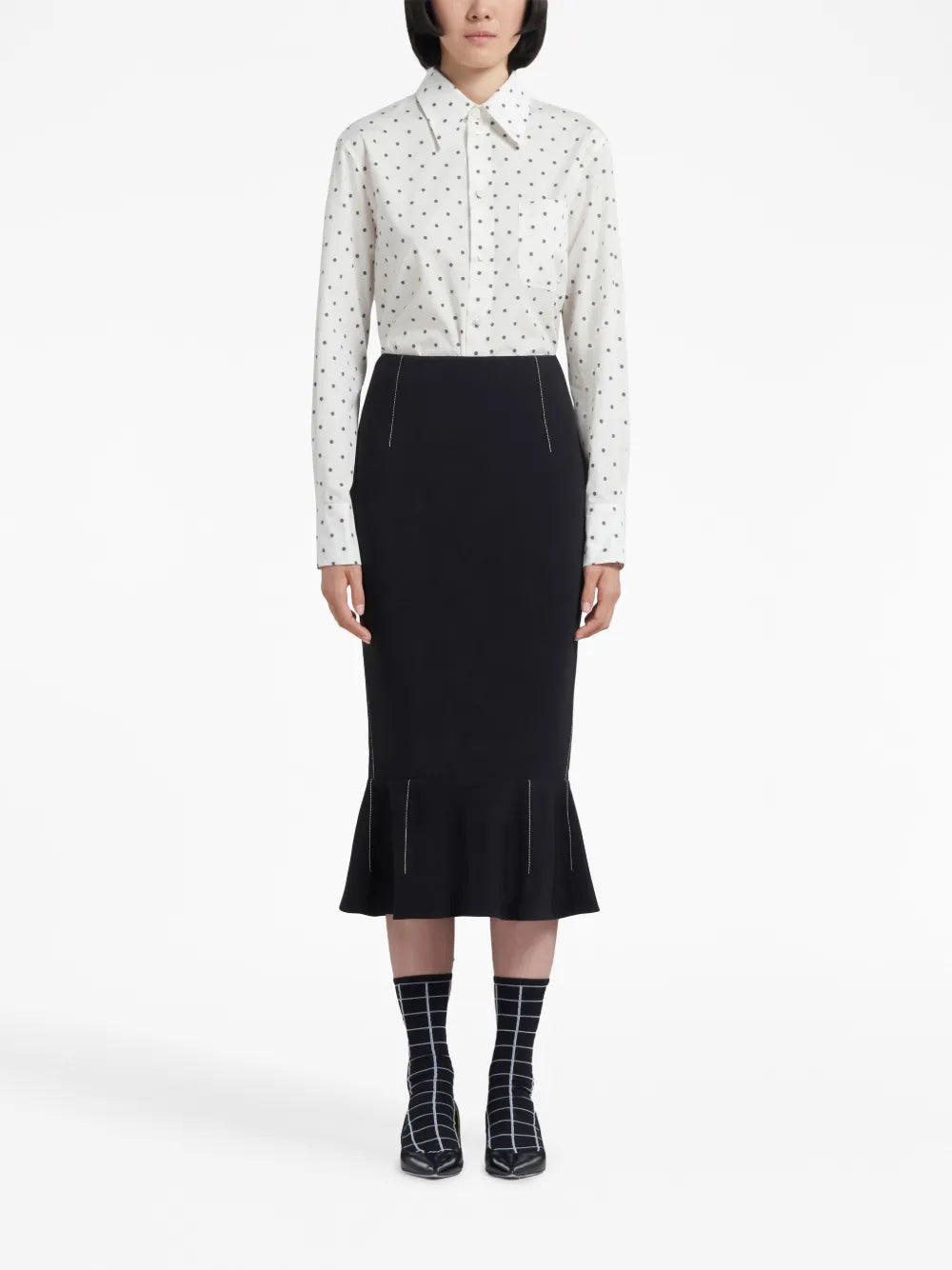 Flounce-Hem Pencil Skirt