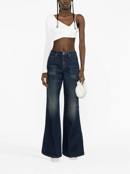 Logo-Detailing Flared Washed Jeans