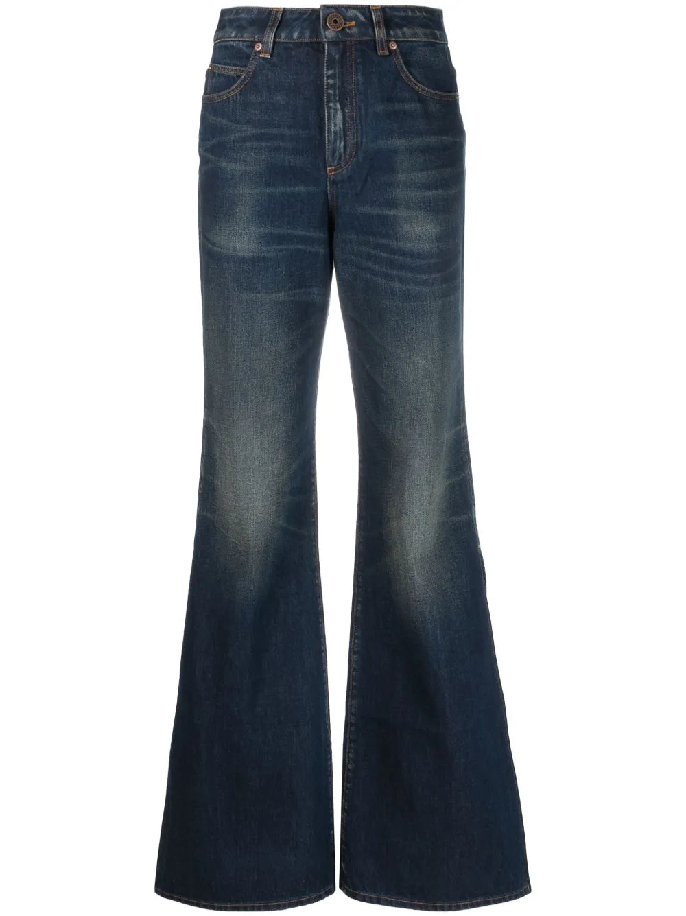 Logo-Detailing Flared Washed Jeans