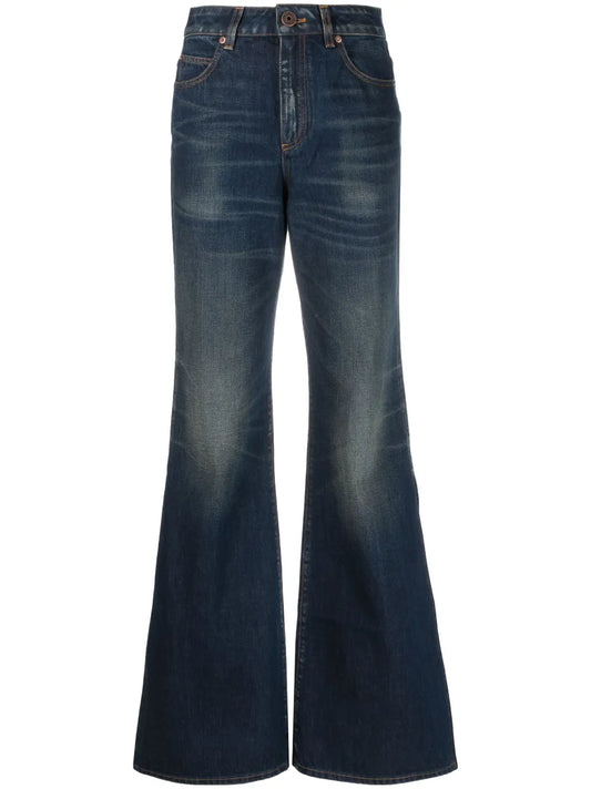Logo-Detailing Flared Washed Jeans
