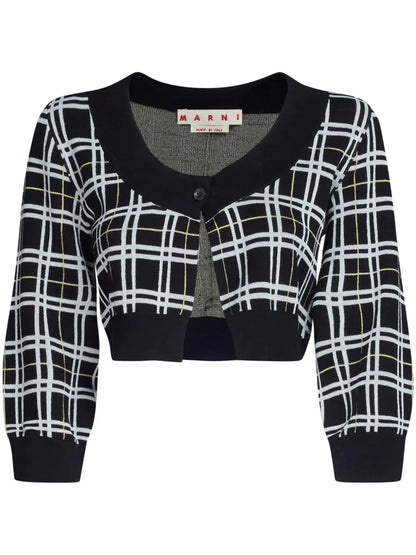 Checked Cropped Cardigan
