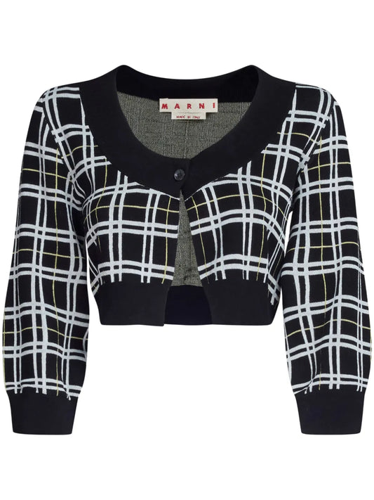 Checked Cropped Cardigan