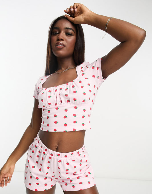 Mix & Match Strawberry Milkmaid Pyjama Top